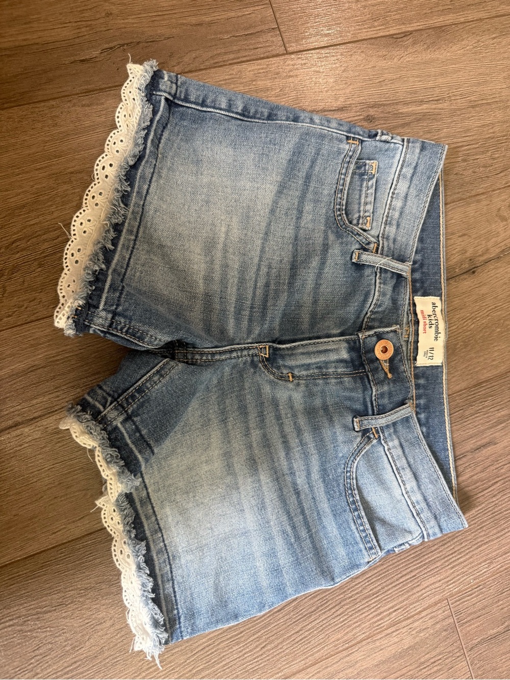 abercrombie kids Light Blue Denim Shorts with White Eyelet Trim